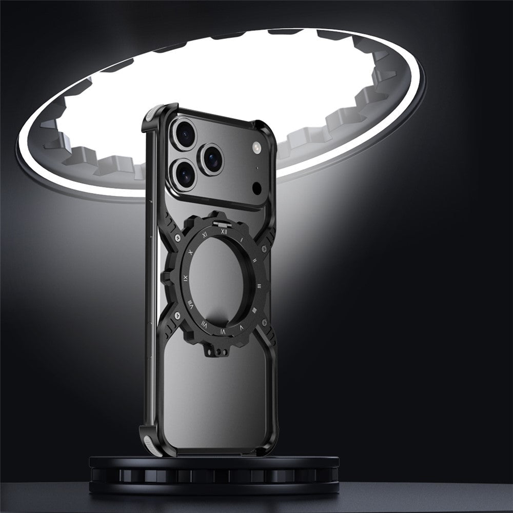 iPhone 17 Pro Max Metal Bumper Case, Aluminum Alloy X-Shape Luminous Kickstand with Magsafe - Black