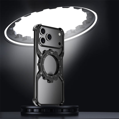 iPhone 17 Pro Max Metal Bumper Case, Aluminum Alloy X-Shape Luminous Kickstand with Magsafe - Black