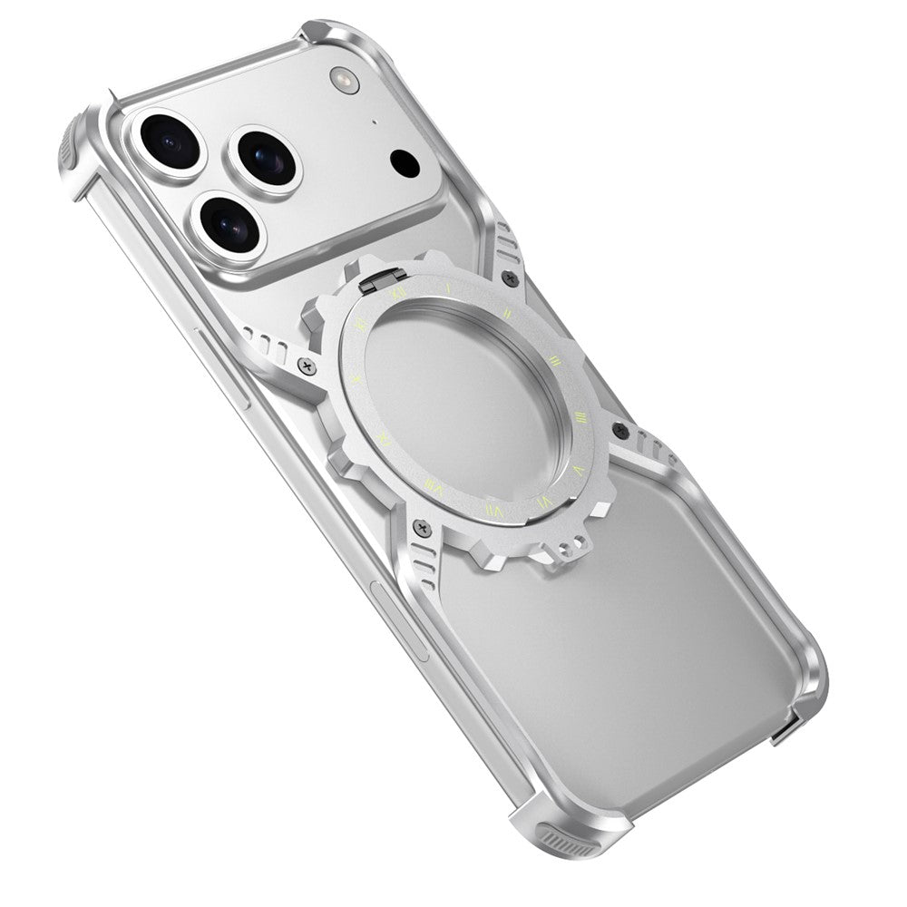 iPhone 17 Pro Max Metal Bumper Case, Aluminum Alloy X-Shape Luminous Kickstand with Magsafe - Silver