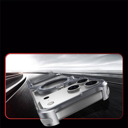 iPhone 17 Pro Max Metal Bumper Case, Corner Airbag S-Shape Luminous Kickstand with Magsafe - Silver