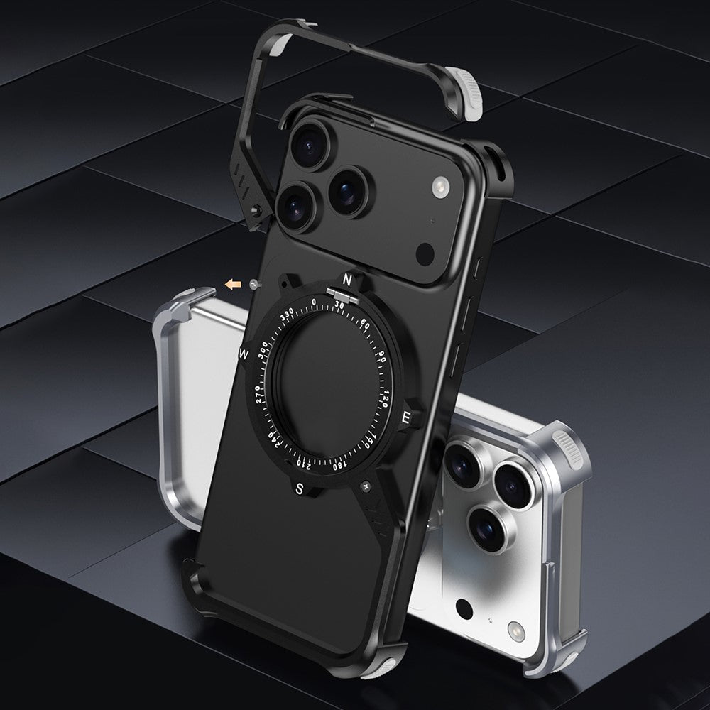 iPhone 17 Pro Max Metal Bumper Case, Corner Airbag S-Shape Luminous Kickstand with Magsafe - Black