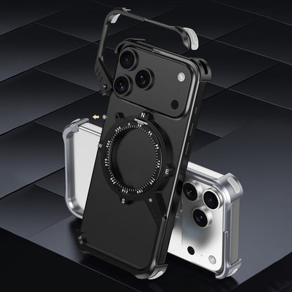iPhone 17 Pro Max Metal Bumper Case, Corner Airbag S-Shape Luminous Kickstand with Magsafe - Black