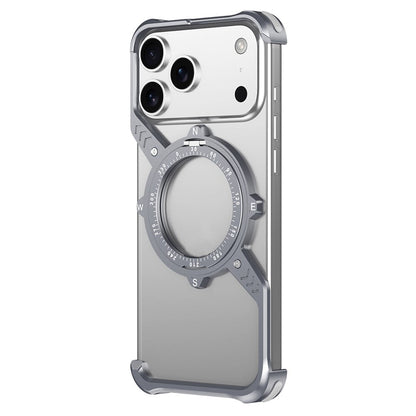iPhone 17 Pro Max Metal Bumper Case, Corner Airbag S-Shape Luminous Kickstand with Magsafe - Silver