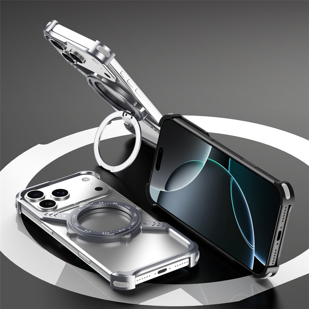iPhone 17 Pro Max Metal Bumper Case, Corner Airbag S-Shape Luminous Kickstand with Magsafe - Orange