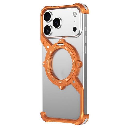 iPhone 17 Pro Max Metal Bumper Case, Corner Airbag S-Shape Luminous Kickstand with Magsafe - Orange