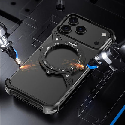 iPhone 17 Pro Max Metal Bumper Case, Corner Airbag S-Shape Luminous Kickstand with Magsafe - Black