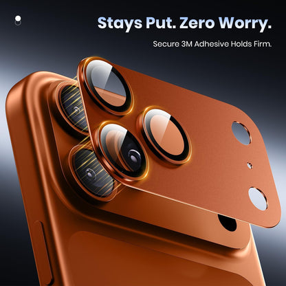 iPhone 17 Pro Max Metal Camera Lens Protector Alloy Metal Camera Cover - Orange/Silver