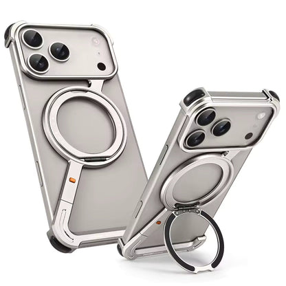 iPhone 17 Pro Max Metal Frameless Bumper Case 360° Rotatable Stand with Magsafe - Titanium