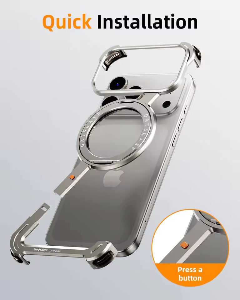 iPhone 17 Pro Max Metal Frameless Bumper Case 360° Rotatable Stand with Magsafe - Titanium