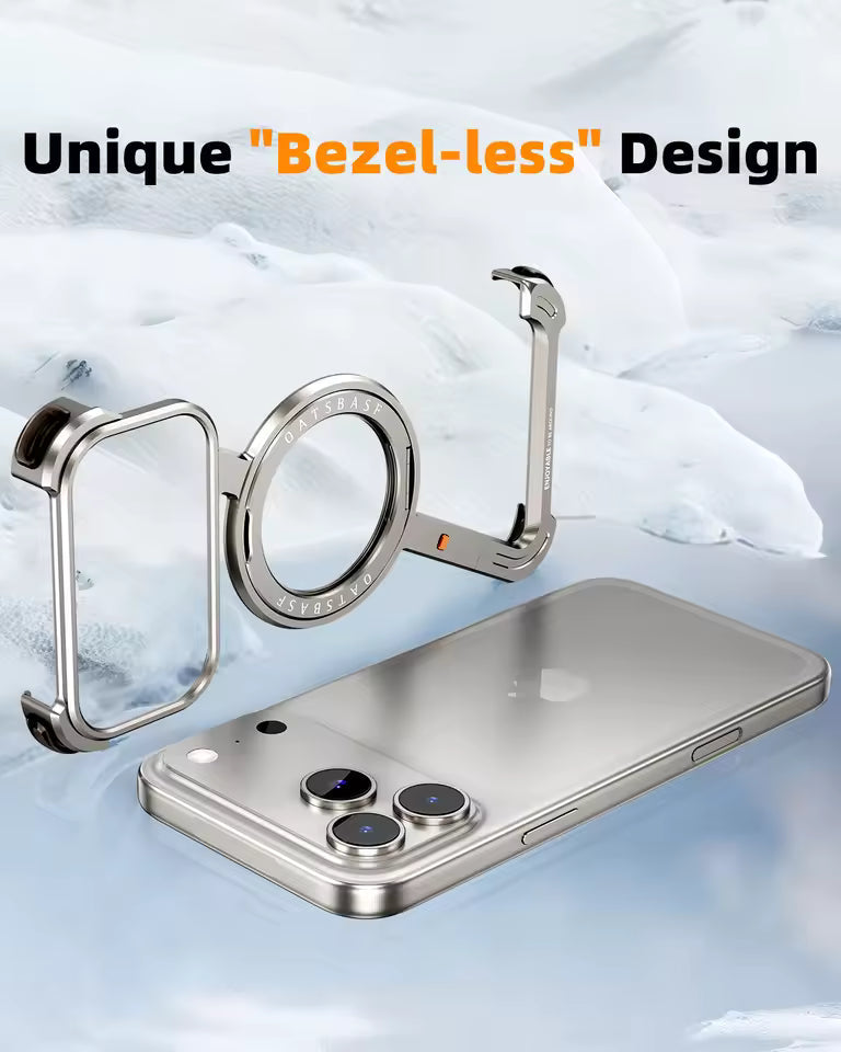 iPhone 17 Pro Max Metal Frameless Bumper Case 360° Rotatable Stand with Magsafe - Titanium