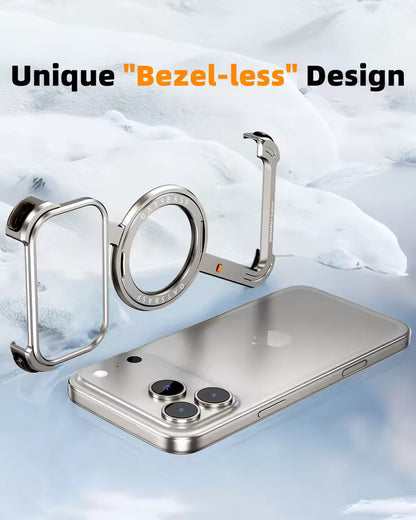 iPhone 17 Pro Max Metal Frameless Bumper Case 360° Rotatable Stand with Magsafe - Titanium