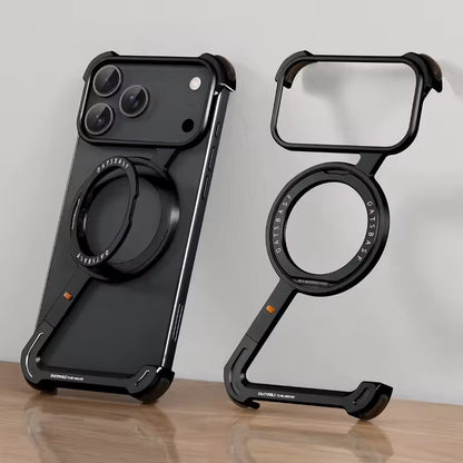 iPhone 17 Pro Max Metal Frameless Bumper Case 360° Rotatable Stand with Magsafe - Black