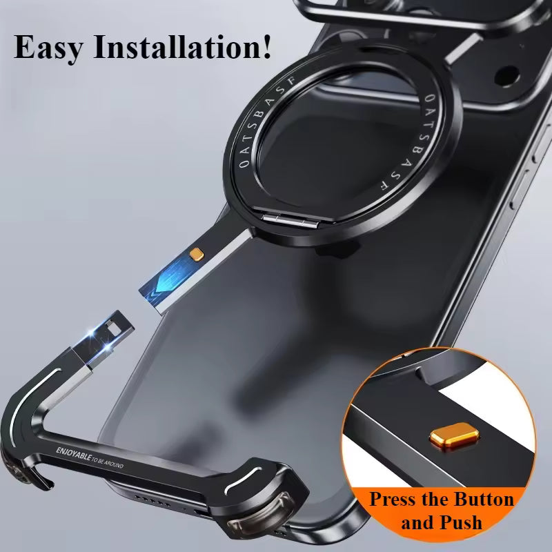 iPhone 17 Pro Max Metal Frameless Bumper Case 360° Rotatable Stand with Magsafe - Black