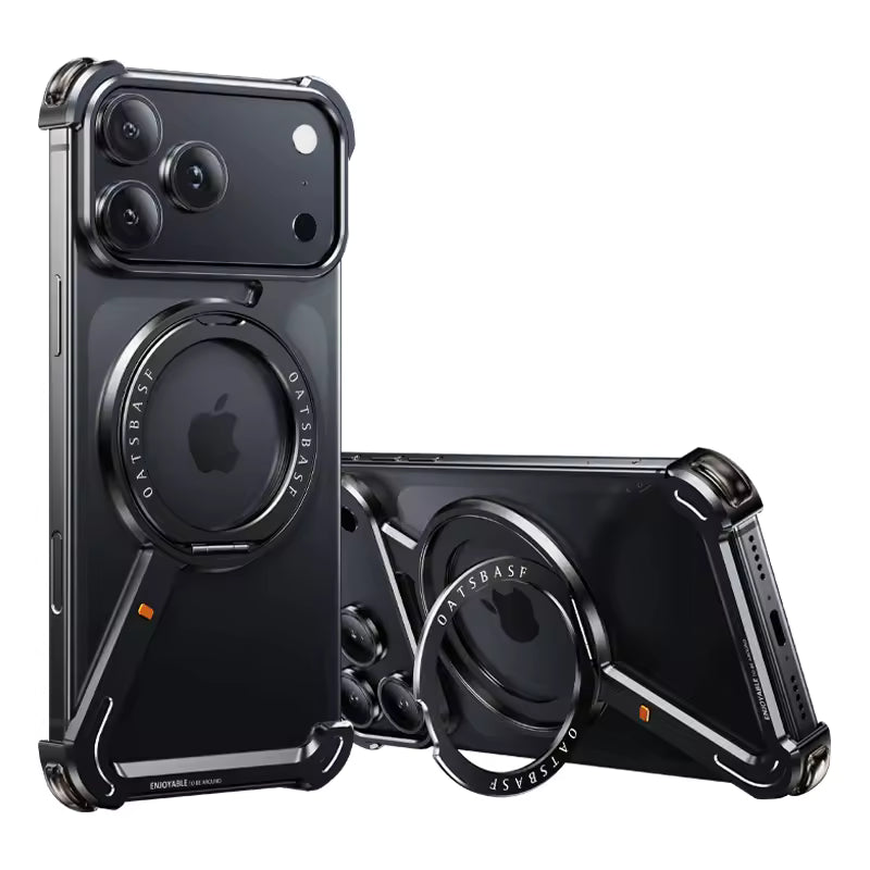 iPhone 17 Pro Max Metal Frameless Bumper Case 360° Rotatable Stand with Magsafe - Black