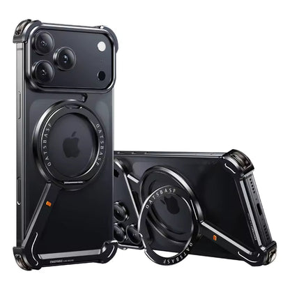 iPhone 17 Pro Max Metal Frameless Bumper Case 360° Rotatable Stand with Magsafe - Black