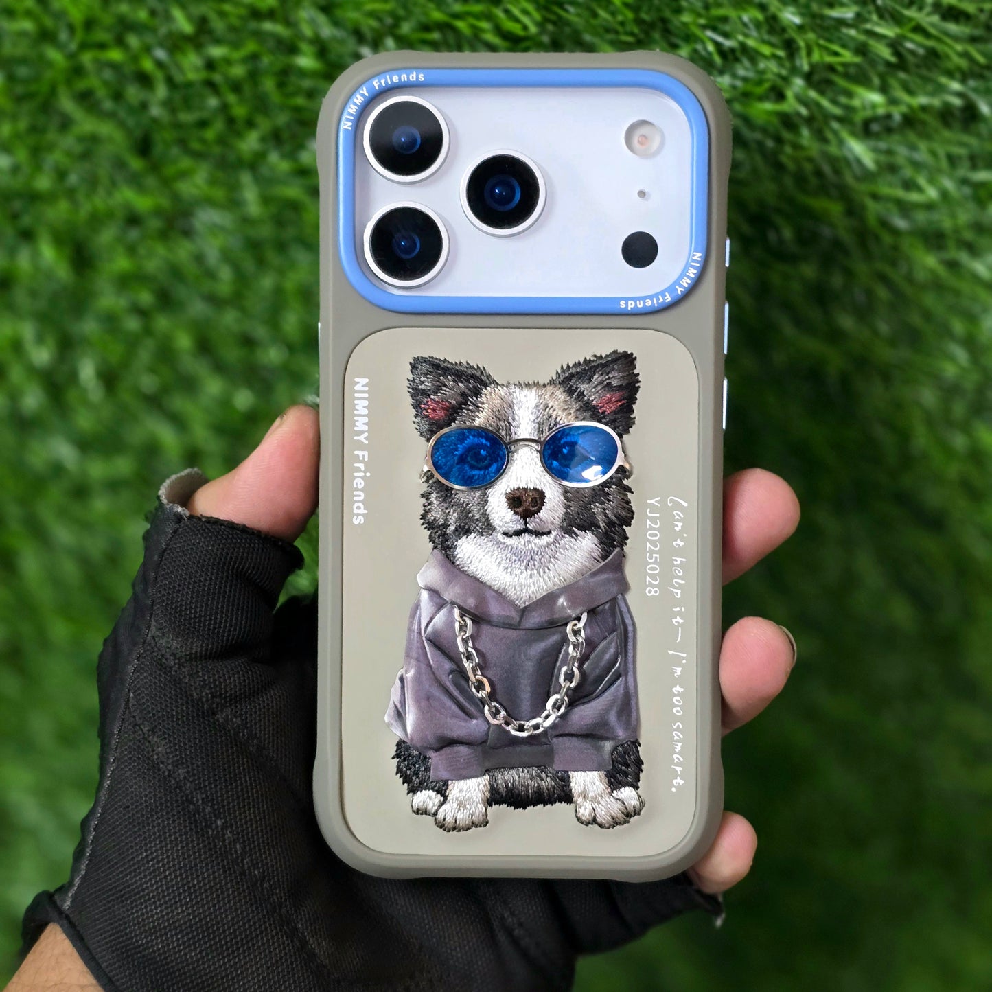 iPhone 17 Pro Max Nimmy Case, Swag Dog 3D Embroidery Swag Dog Real Chain Case - Grey