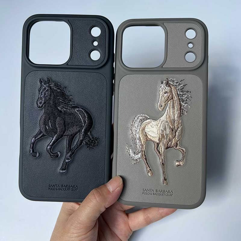 iPhone 17 Pro Max Genuine Leather Original Santa Barbara Polo Club Boris Series Back Cover - Black