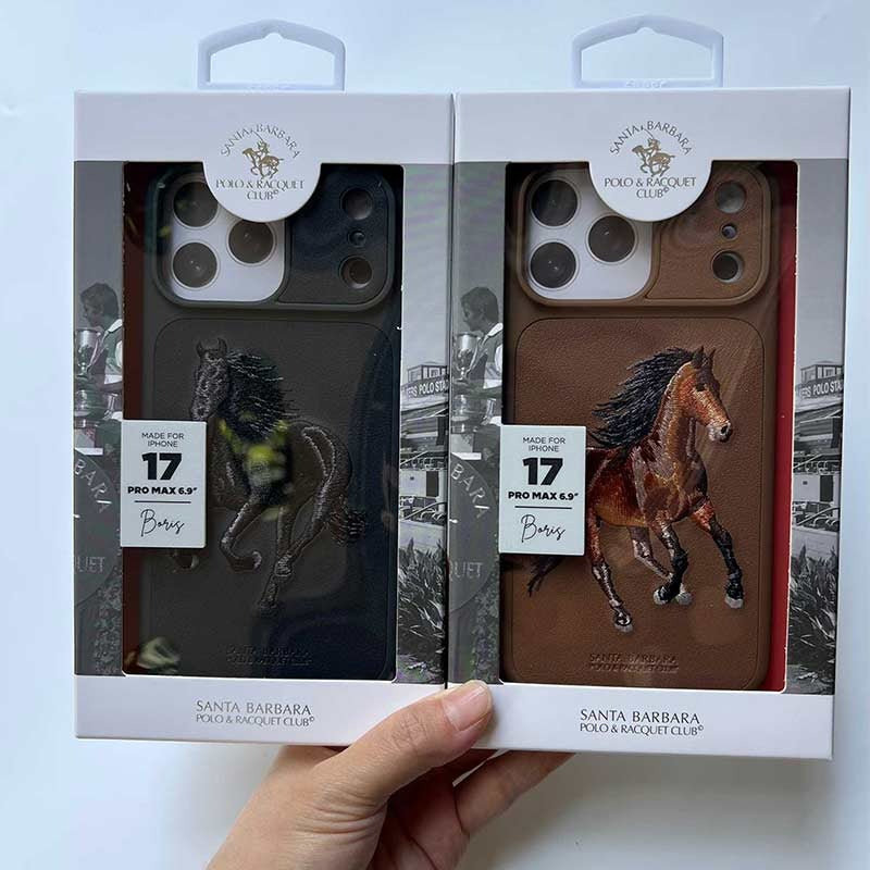 iPhone 17 Pro Max Genuine Leather Original Santa Barbara Polo Club Boris Series Back Cover - Brown