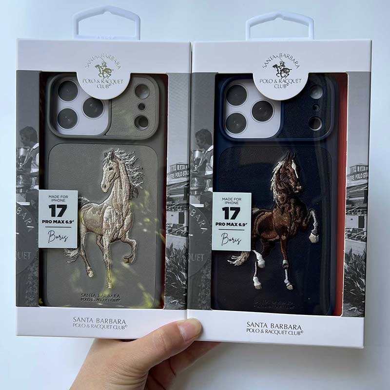 iPhone 17 Pro Max Genuine Leather Original Santa Barbara Polo Club Boris Series Back Cover - Blue