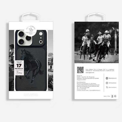 iPhone 17 Pro Max Genuine Leather Original Santa Barbara Polo Club Boris Series Back Cover - Black
