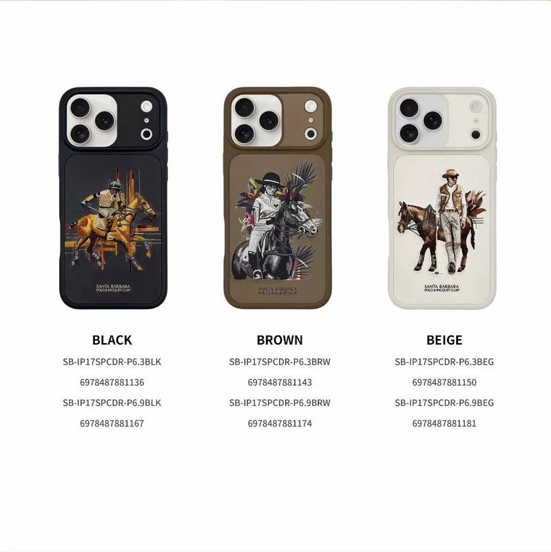 iPhone 17 Pro Max Genuine Leather Original Santa Barbara Polo Club Cedric Series Back Cover - Beige