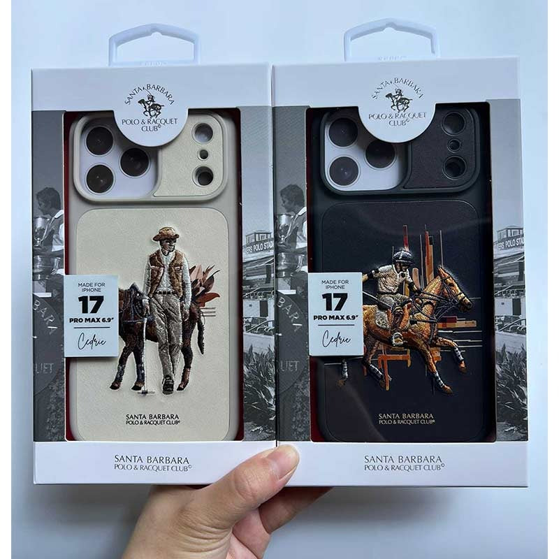 iPhone 17 Pro Max Genuine Leather Original Santa Barbara Polo Club Cedric Series Back Cover - Beige