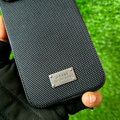 iPhone 17 Pro Max Leather Cover, J-Series Dotted Vegan Slim Leather Case - Black