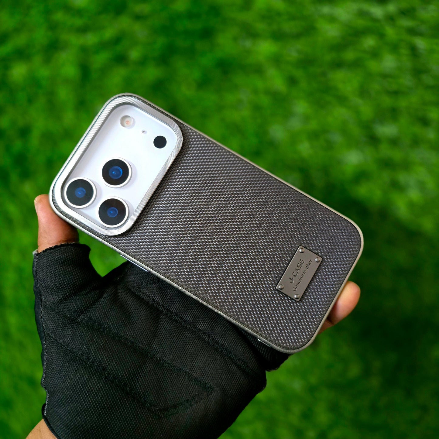iPhone 17 Pro Max Leather Cover, J-Series Dotted Vegan Slim Leather Case - Grey