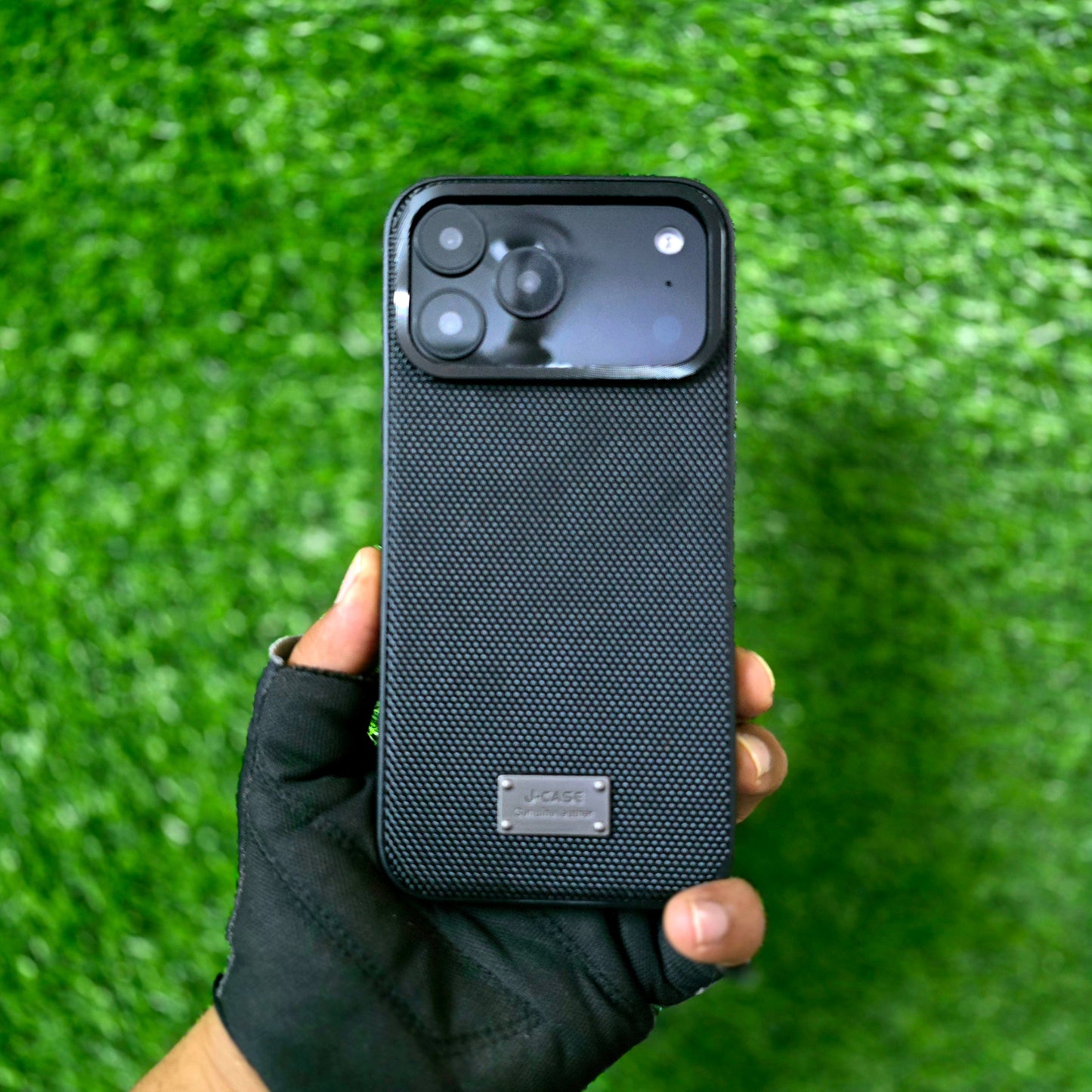 iPhone 17 Pro Max Leather Cover, J-Series Dotted Vegan Slim Leather Case - Black