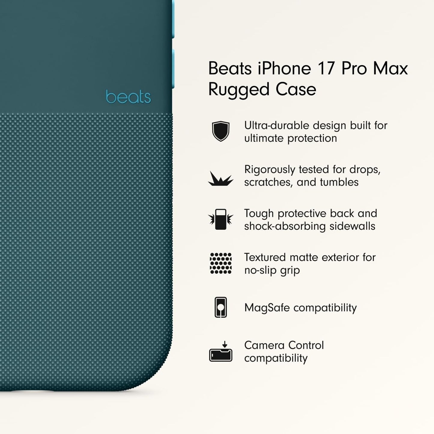 iPhone 17 Pro Max beats Case, Matte Texture with Microfibre Lining with Magsafe & Camera Control Button - Rocky Blue