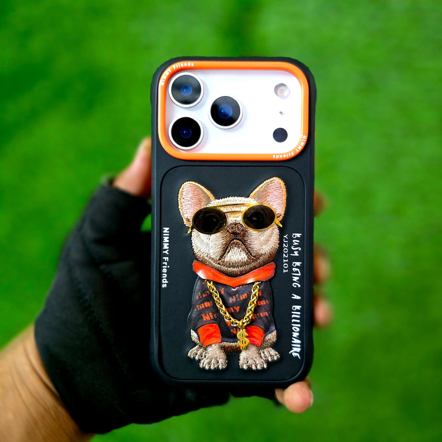 iPhone 17 Pro Max Nimmy Case, Swag Dog 3D Embroidery Swag Dog Real Chain Case - Black