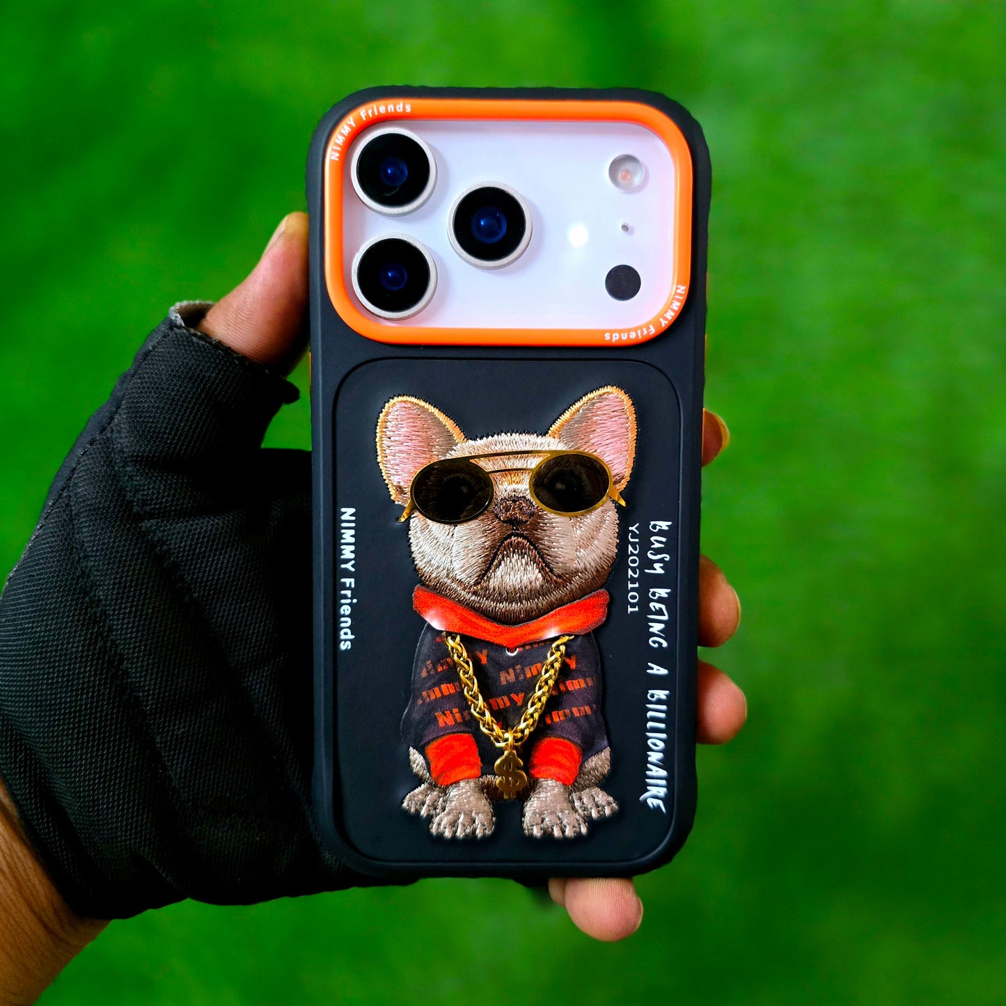 iPhone 17 Pro Max Nimmy Case, Swag Dog 3D Embroidery Swag Dog Real Chain Case - Black