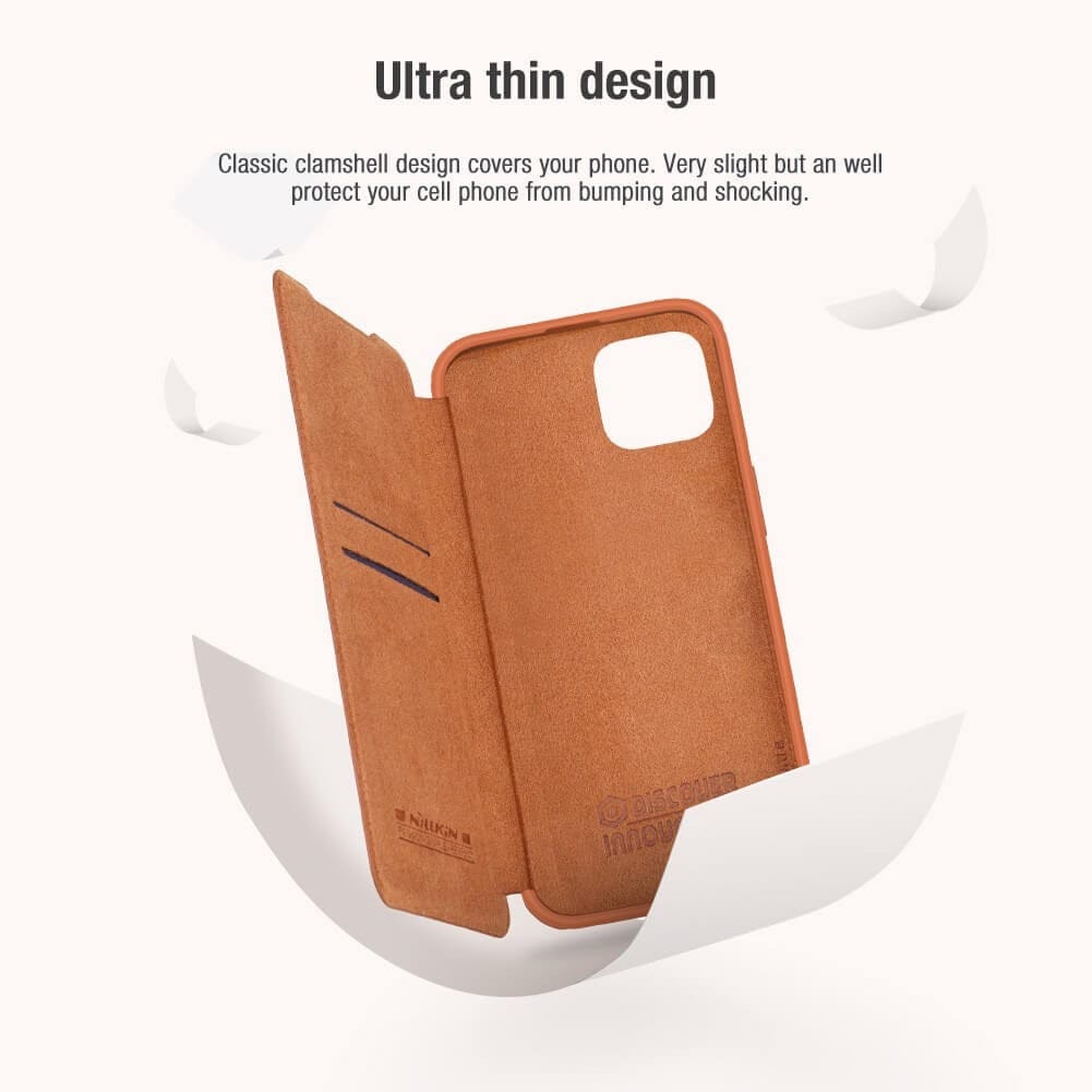 iPhone 15 Camera Protection QIN Leather Flip Case Brown