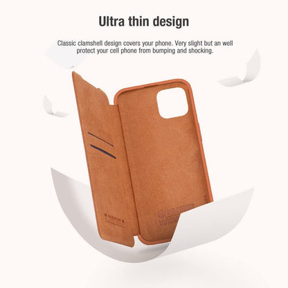 iPhone 15 Camera Protection QIN Leather Flip Case Brown