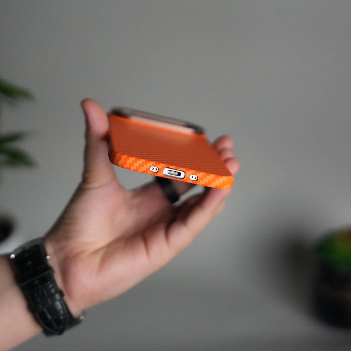 iPhone 17 Air Carbon Fiber Texture Design Hard Pc MagSafe Case Cover OrangeCarbon