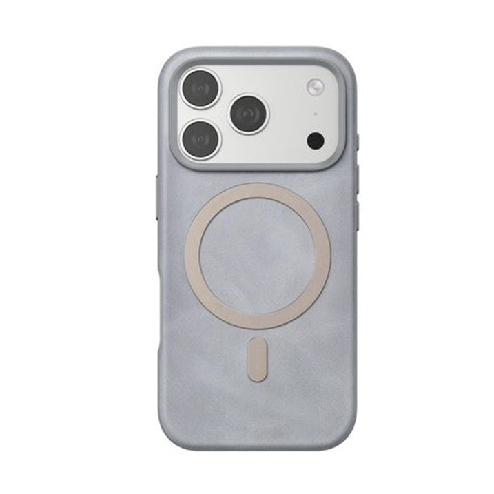 iPhone 17 Pro Max Leather Magsafe Case Premium Luxurious Leather with Metal Magnetic Magsafe Ring - Grey