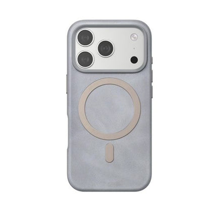 iPhone 17 Pro Max Leather Magsafe Case Premium Luxurious Leather with Metal Magnetic Magsafe Ring - Grey