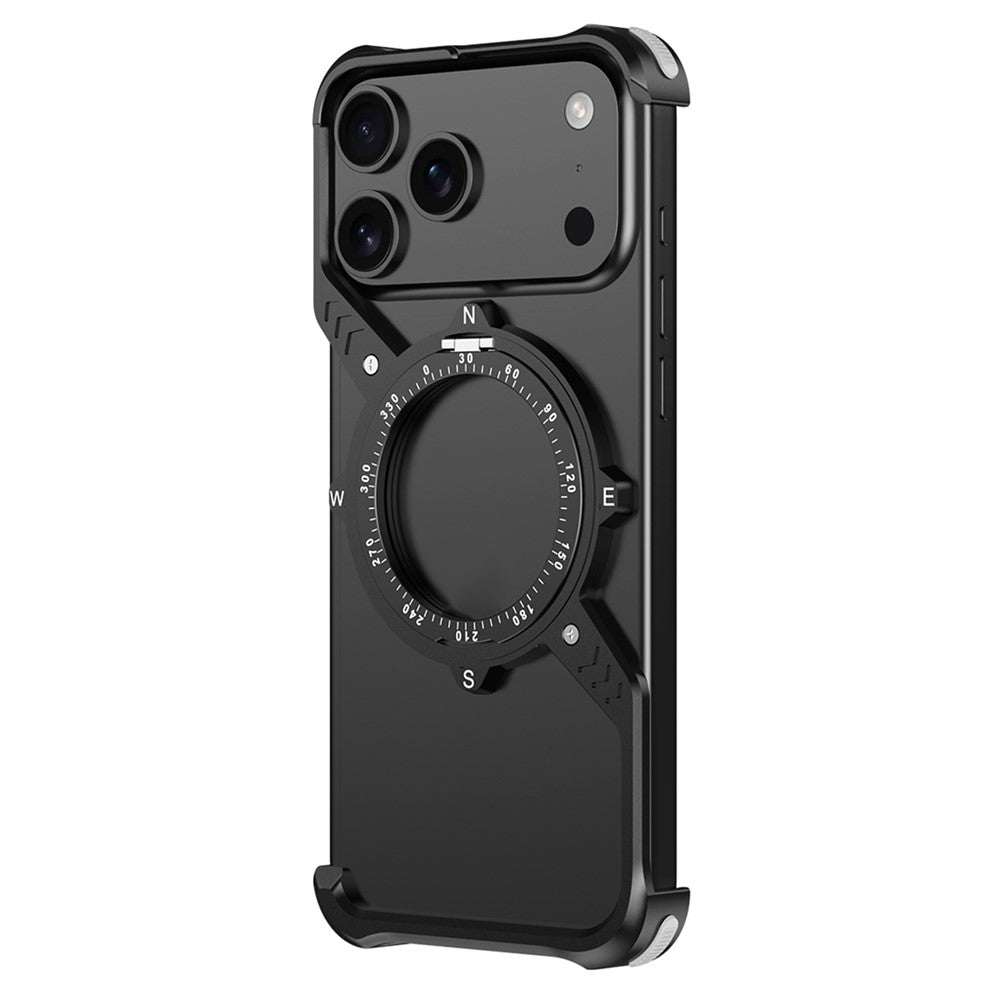 iPhone 17 Pro Max Metal Bumper Case, Corner Airbag S-Shape Luminous Kickstand with Magsafe - Black