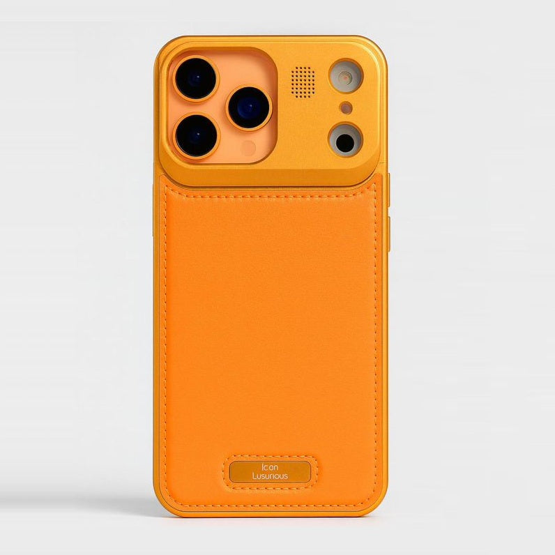 iPhone 17 Pro Max Metal Case, AeroFLex Aluminum + Leather Case with Aroma Perfume Cover with Magsafe - Orange