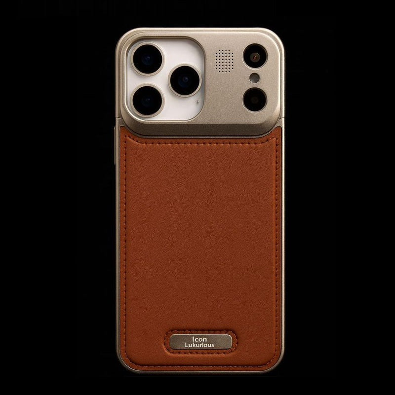 iPhone 17 Pro Max Metal Case, AeroFLex Aluminum + Leather Case with Aroma Perfume Cover with Magsafe - Brown