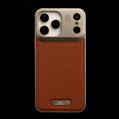 iPhone 17 Pro Max Metal Case, AeroFLex Aluminum + Leather Case with Aroma Perfume Cover with Magsafe - Brown