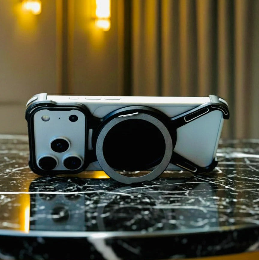 iPhone 17 Pro Max Metal X-Shape Frameless Bumper Case 360° Rotatable Stand with Magsafe - Black