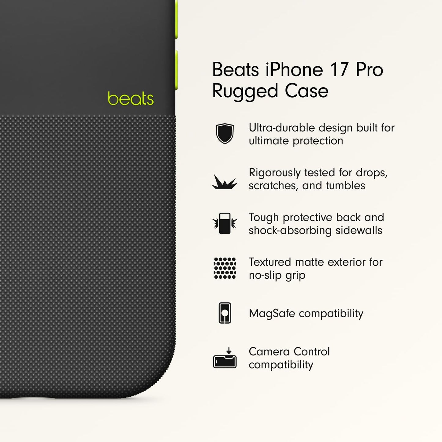 iPhone 17 Pro Max beats Case, Matte Texture with Microfibre Lining with Magsafe & Camera Control Button - Everest Black