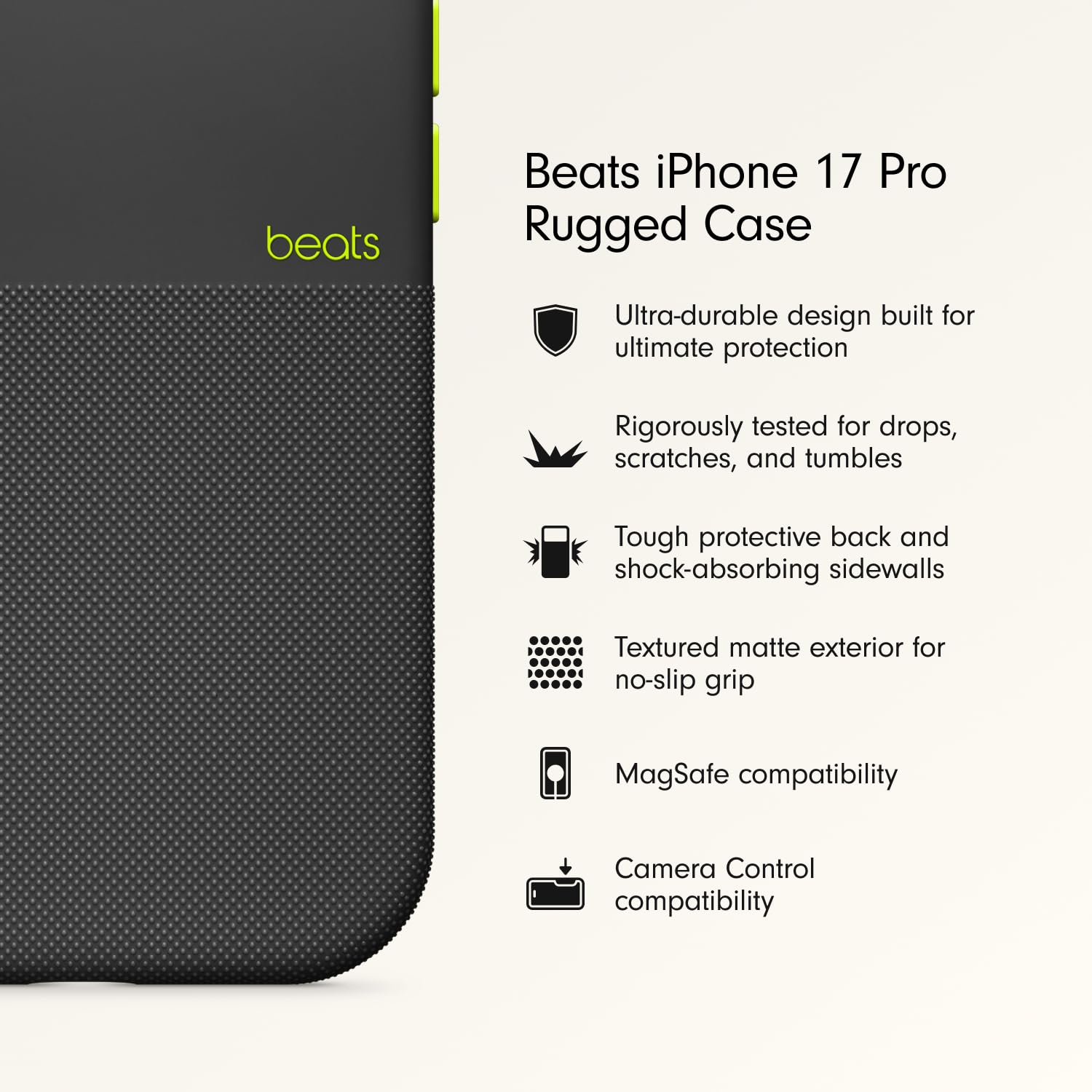 iPhone 17 Pro Max beats Case, Matte Texture with Microfibre Lining with Magsafe & Camera Control Button - Everest Black