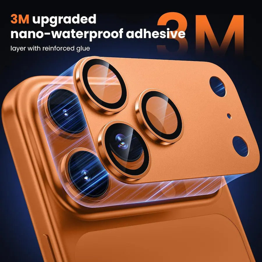 iPhone 17 Pro Max Metal Camera Lens Protector Alloy Metal Camera Cover - Orange/Silver