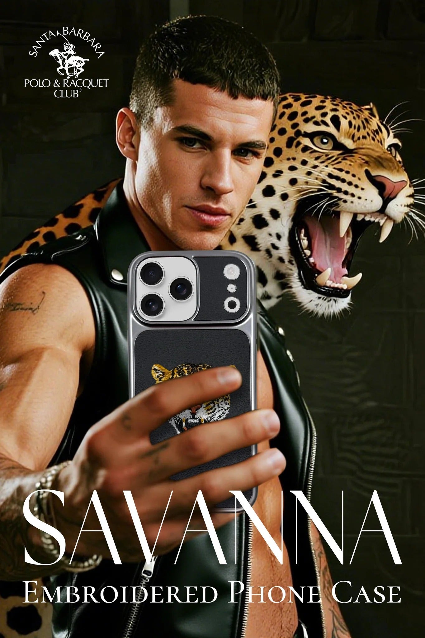 iPhone 17 Pro Max Genuine Leather Original Santa Barbara Polo Club Savanna Series Case - Grey
