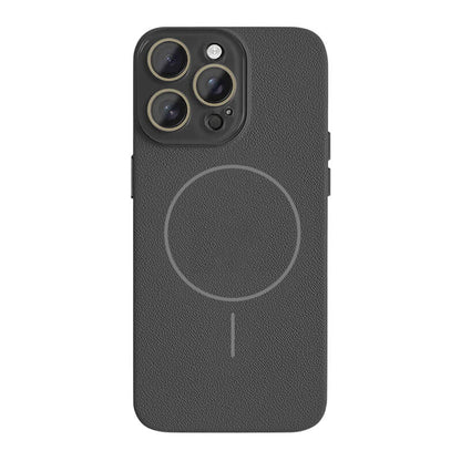 Lychee Texture Leather MagSafe Phone Case - Black
